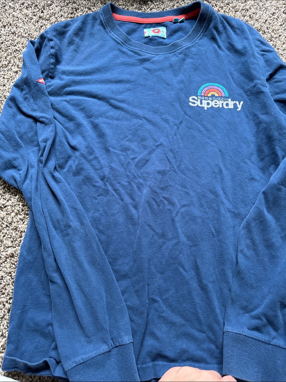 Superdry Men's Blue Long Sleeve Crewneck Sweatshirt with Rainbow Logo